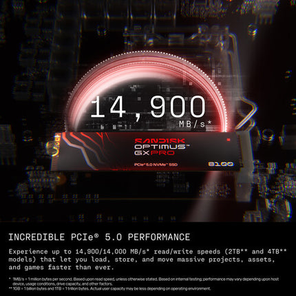 SanDisk 8TB Optimus GX PRO 8100 SSD Interno M.2 PCIe 5.0 NVMe 14900 MB/s Lectura 13200 MB/s Escritura