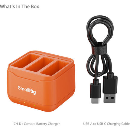 SmallRig Cargador de Baterías para DJI Action 6 5 Pro Osmo 360 3 Baterías en 140 Minutos y Almacenamiento para TF Cards