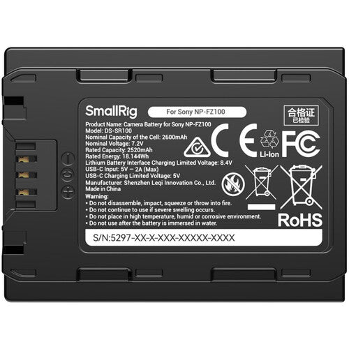 SmallRig Batería USB-C NP-FZ100 para cámaras Sony 2600mAh con pantalla de energía
