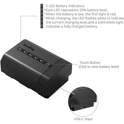 SmallRig Batería USB-C NP-FZ100 para cámaras Sony 2600mAh con pantalla de energía