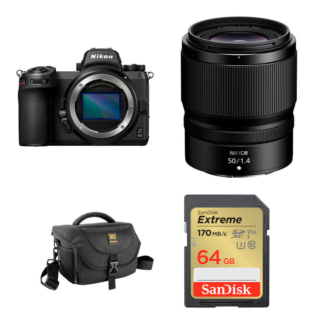 Nikon Z6 II Cámara sin Espejo 24.5MP UHD 4K30 con Lente 50mm f/1.4 y Bolsa y Tarjeta 64GB