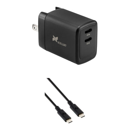 Xcellon PDG-245 Cargador USB-C 45W GaN 2 Puertos con Cable 6.6 pies