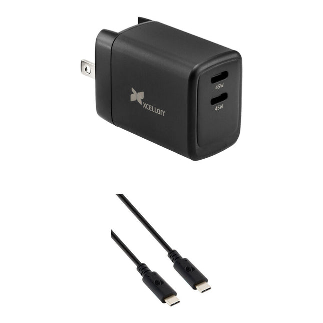 Xcellon PDG-245 Cargador USB-C 45W GaN 2 Puertos con Cable 6.6 pies