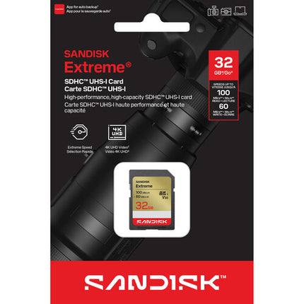 SanDisk 32GB Extreme UHS-I Tarjeta SDHC 100MB/s Lectura 60MB/s Escritura 3-Pack