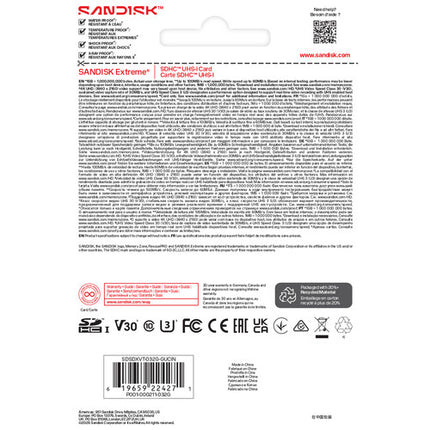 SanDisk 32GB Extreme Tarjeta de Memoria SDHC UHS-I 100MB/s Lectura 60MB/s Escritura
