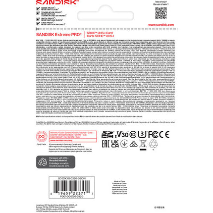 SanDisk 32GB Extreme PRO Tarjeta de Memoria SDHC UHS-I 100MB/s lectura 90MB/s escritura