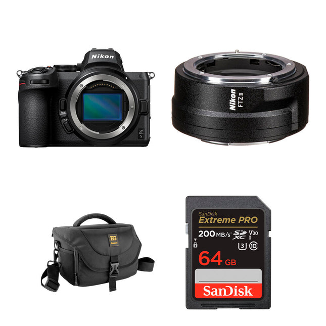 Nikon Z5 Cámara Sin Espejo 24.3MP con Adaptador FTZ II y Bundle Básico