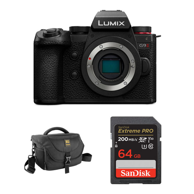 Panasonic LUMIX G9 II Cámara Sin Espejo 25.2MP Vídeo 4K Ruggard Bolsa y 64GB SD