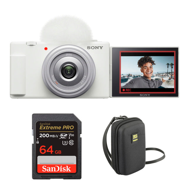 Sony ZV-1F Cámara Vlogging 20.1MP UHD 4K 64GB Kit Accesorios Blanca