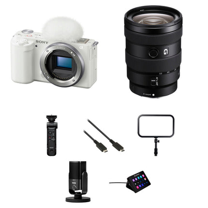 Sony ZV-E10 Cámara Sin Espejo con Lente 16-55mm f/2.8 y Kit de Streaming Blanca