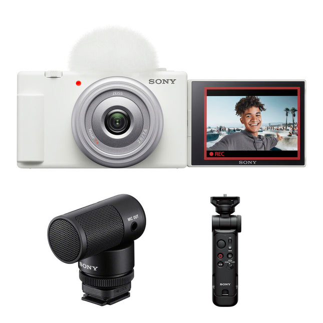Sony ZV-1F Cámara Vlogging con Micrófono Shotgun y Grip Inalámbrico Blanco