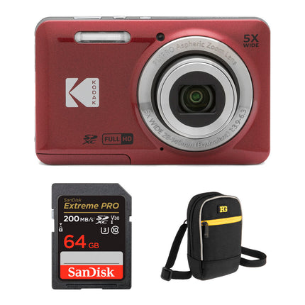 Kodak PIXPRO FZ55 Cámara Digital 16MP Zoom Óptico 5x Kit Completo Rojo
