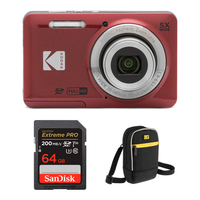 Kodak PIXPRO FZ55 Cámara Digital 16MP Zoom Óptico 5x Kit Completo Rojo