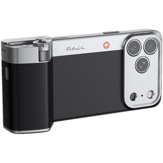 PGYTECH RetroVa Grip Kit Funda Estilo Vintage iPhone 17 Pro Max con Ranura microSD y Correa de Muñeca