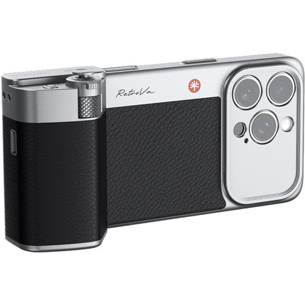 PGYTECH RetroVa Grip Kit para iPhone 16 Pro agarre con ranura microSD y correa de muñeca