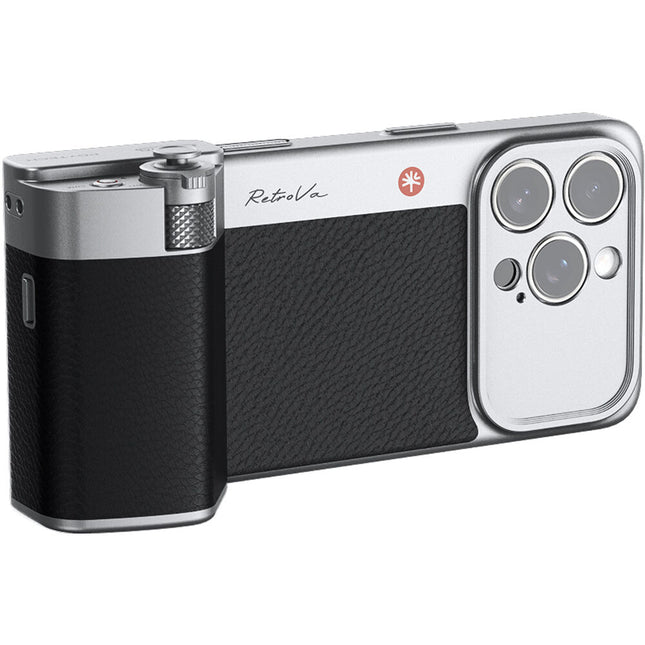 PGYTECH RetroVa Grip Kit para iPhone 16 Pro agarre con ranura microSD y correa de muñeca