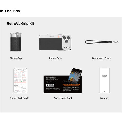 PGYTECH RetroVa Grip Kit para iPhone 16 Pro agarre con ranura microSD y correa de muñeca