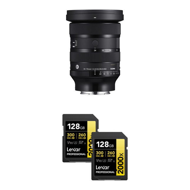 Sigma 24-70mm f/2.8 DG DN II Art Lente Sony E con 128GB SDXC 2-Pack