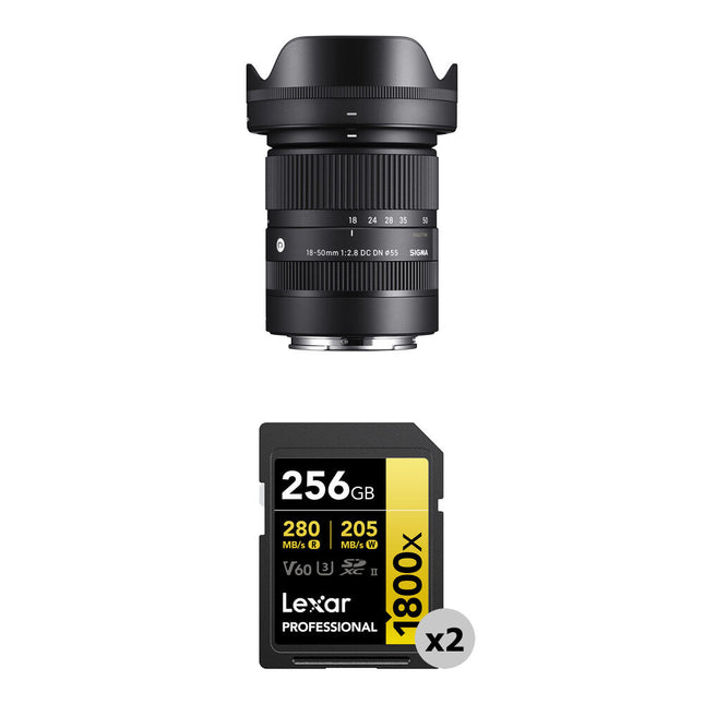 Sigma 18-50mm f2.8 DC DN Objetivo Sony E con 2 Tarjetas SDXC 256GB