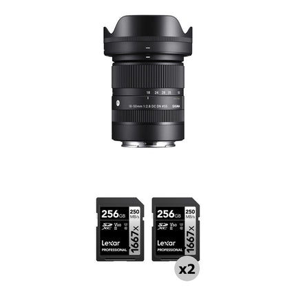 Sigma 18-50mm f/2.8 DC DN Objetivo Sony E con 2 Tarjetas Lexar 256GB UHS-II