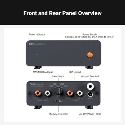 Fosi Audio Box X5 Preamplificador Tocadiscos Phono con 4 Ganancias y RIAA