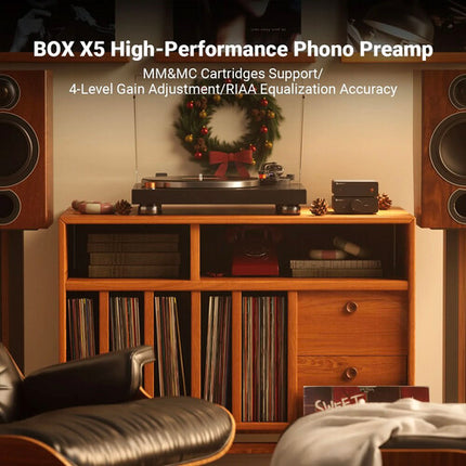 Fosi Audio Box X5 Preamplificador Tocadiscos Phono con 4 Ganancias y RIAA