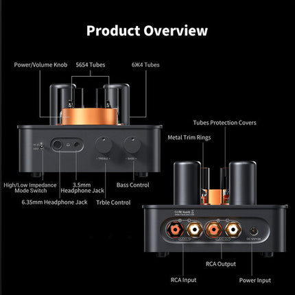 Fosi Audio GR70 Amplificador y Previo para Auriculares con Tubos 5654W y 6X4/6X8