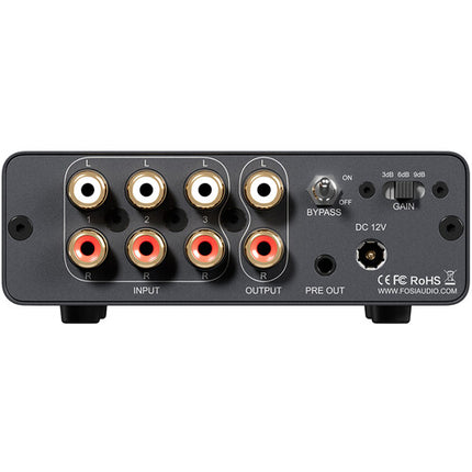 Fosi Audio P4 Mini Preamplificador con 3 Entradas RCA Control de Grave y Agudo Mando a Distancia