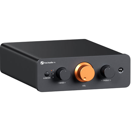 Fosi Audio P4 Mini Preamplificador con 3 Entradas RCA Control de Grave y Agudo Mando a Distancia