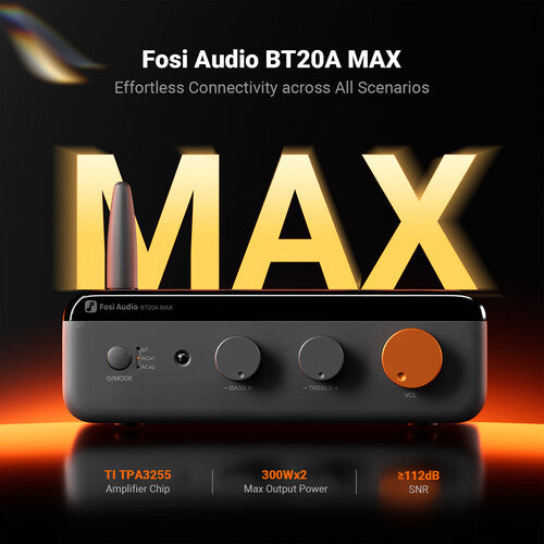 Fosi Audio BT20A MAX Amplificador 2.1 Canales 300W Pico Bluetooth Control Remoto IR