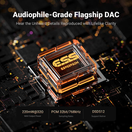 Fosi Audio DS3 Amplificador de Auriculares y DAC USB Portable Negro 32-Bit 768kHz PCM USB-C
