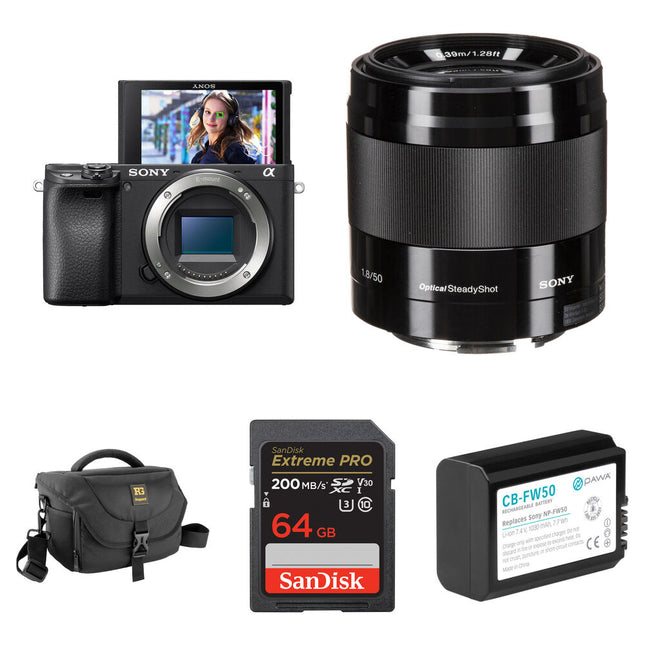 Sony a6400 Cámara sin Espejo 24.2MP 11fps con Lente 50mm f1.8 y Kit Básico