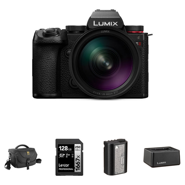 Panasonic LUMIX S5 II Cámara sin Espejo con Lente 24-60mm f2.8 y Kit Completo 128GB 2200mAh