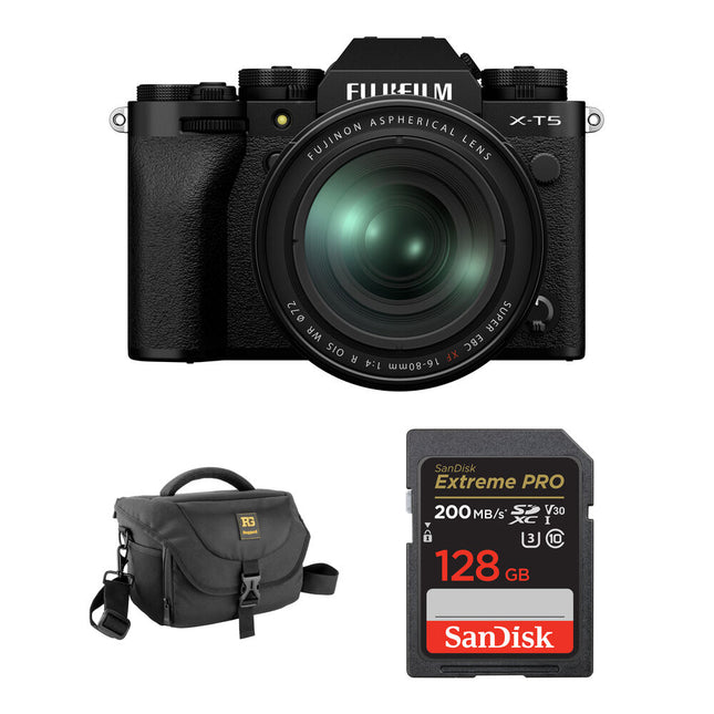 Cámara sin Espejo FUJIFILM X-T5 40MP 4K 60p con Lente 16-80mm f/4 y Kit Básico