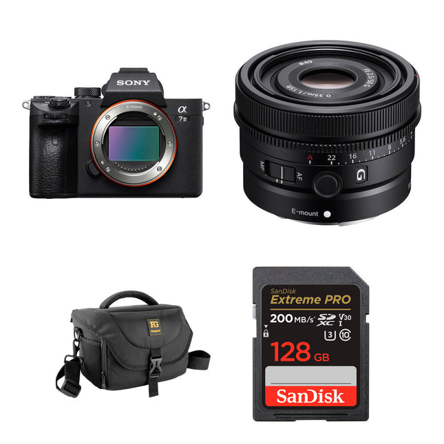 Sony a7 III Cámara sin Espejo 24MP Full Frame Lente 50mm f/2.5 Con Bolsa y Tarjeta 128GB