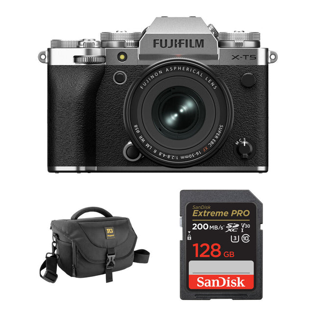 FUJIFILM X-T5 Cámara Sin Espejo 40MP 4K 60p con Lente 16-50mm f/2.8-4.8 y Accesorios Básicos