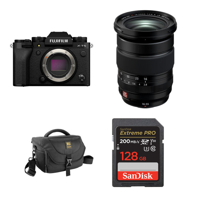 FUJIFILM X-T5 Cámara Mirrorless 40MP con Lente 16-55mm f/2.8 y Kit Básico