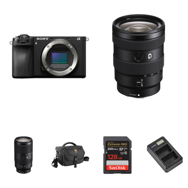 Sony a6700 Cámara sin Espejo 26MP con Lentes 16-55mm y 70-350mm y Accesorios Básicos
