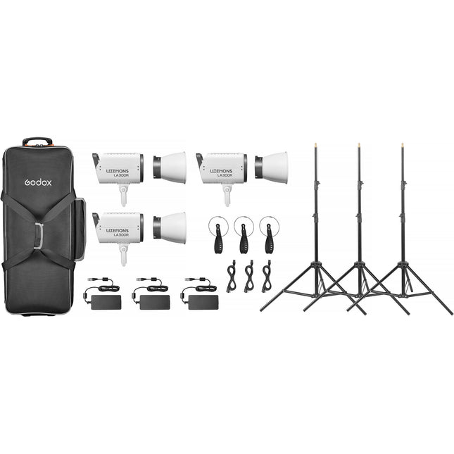 Godox Litemons LA300R RGB LED Luz Continua 94,700 Lux 1800-10,000K Kit de 3 Luces Blanca