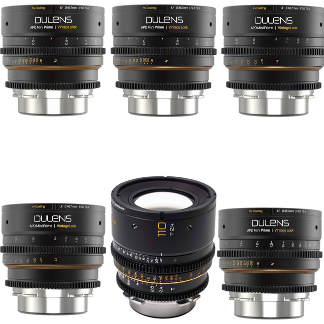 Dulens APO Mini Prime Juego de 6 lentes 21-110mm T2.4-T2.6 Montura PL con Estuche rígido