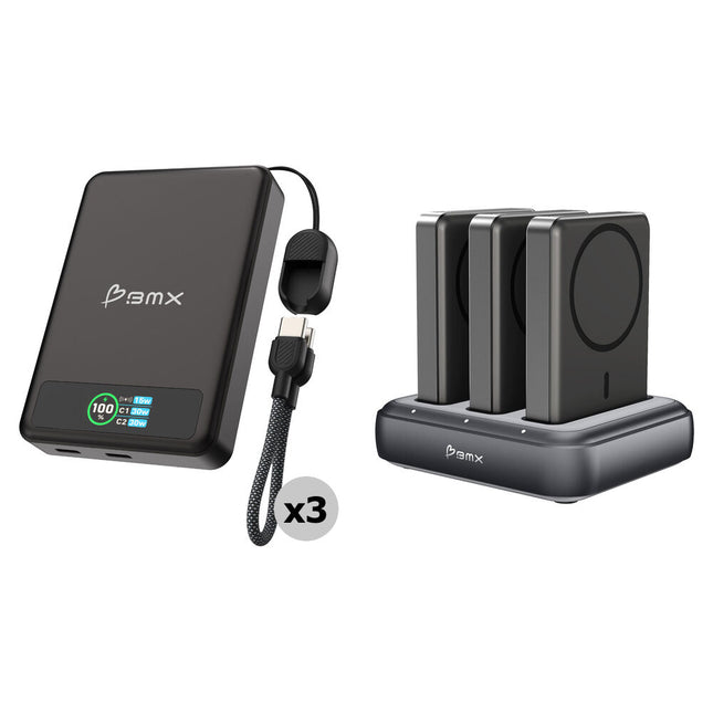 BMX SolidSafe Power Bank 10000mAh 3 Bahías Carga Magnética Negra 3 Pack