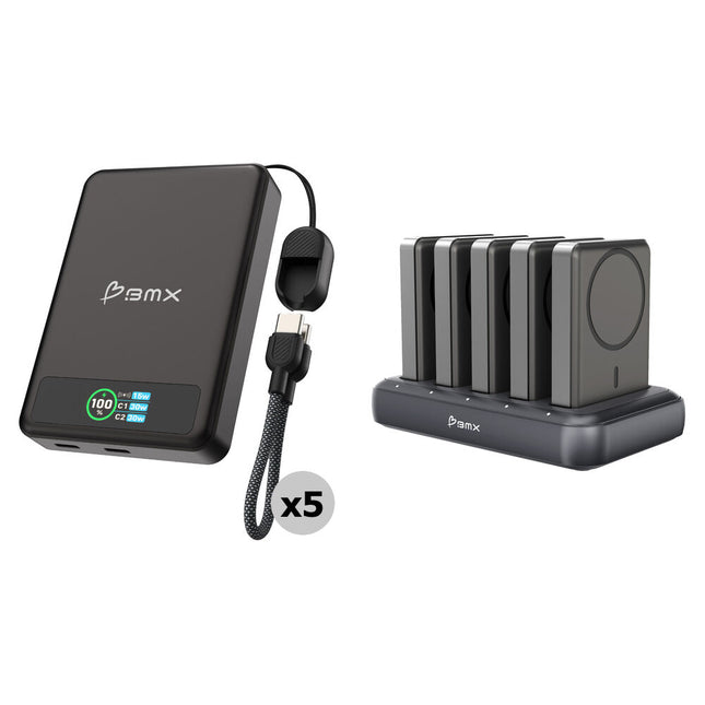 BMX SolidSafe Power Bank 10000mAh 5 Bahías Carga 30W Negro 5-Pack