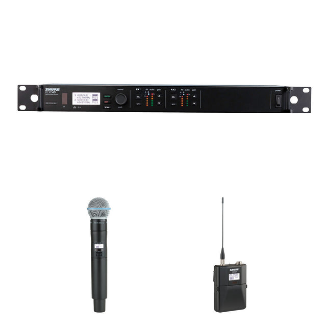 Shure ULXD124D Sistema Inalámbrico Dual Combo con Micrófono BETA B58A 12 Horas de Autonomía Rango de 300 pies