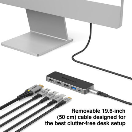 EZQuest 5 Puertos USB-C Multiadaptador Pro con HDMI 4K60 Cable 19.6'' Blanco