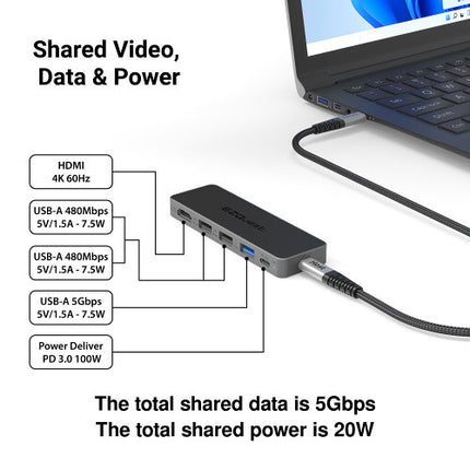 EZQuest Hub USB-C Pro 5 Puertos con HDMI 4K60 80W Negro 19.6"