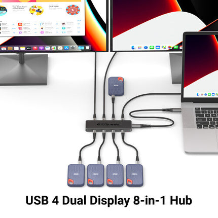 EZQuest 8-Port USB4 Pro Serie Hub Dual Display 8K 77W Con Cable Nylon 50cm