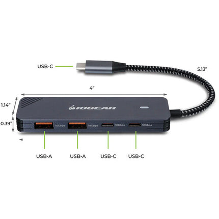 IOGEAR GUH3C410 Hub USB-C Gen 2 con 4 puertos para conexión rápida