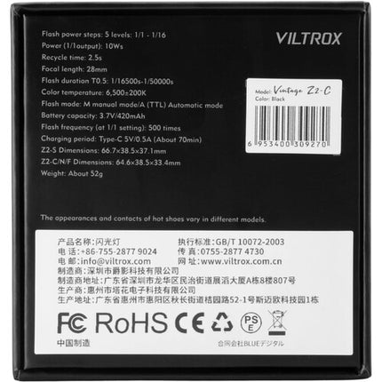 Viltrox Vintage Z2 Flash para Canon Recargable 420mAh con Difusor