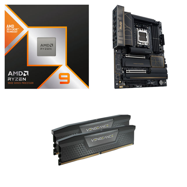 AMD Ryzen 9 9900X3D procesador con placa madre ASUS ProArt X870E WiFi y RAM Corsair 32GB DDR5 6000 MHz