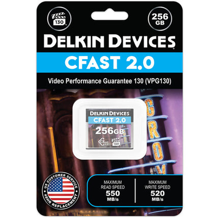 Delkin Devices Tarjeta de Memoria CFast 2.0 256GB 550 MB/s lectura estuche protector